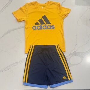 Adidas Kids Yellow Tee and Navy Shorts Set